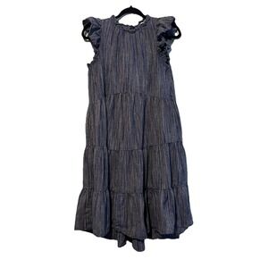 Pinch Cotton Linen Blend Blue Ruffle‎ Sleeves Women's Hight Low Dress Size S